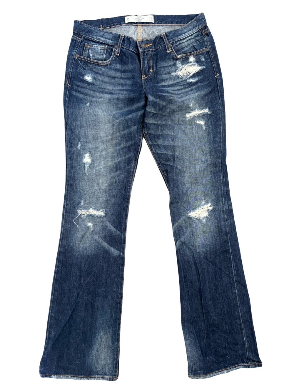 Early 2000’s Y2K Abercrombie & Fitch Women’s Flare Distressed Jeans - Dark Blue